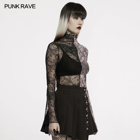Gothic simple spliced lace T-shirt