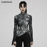 Gothic simple spliced lace T-shirt