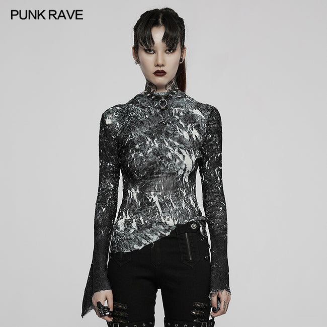Gothic simple spliced lace T-shirt