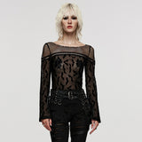 Goth bat flocked mesh T-shirt