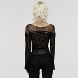 Goth bat flocked mesh T-shirt