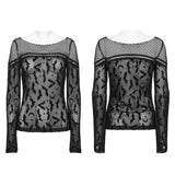Goth bat flocked mesh T-shirt