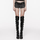 Lace waistband denim shorts