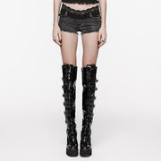 Lace waistband denim shorts