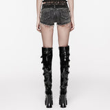 Lace waistband denim shorts