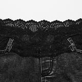 Lace waistband denim shorts