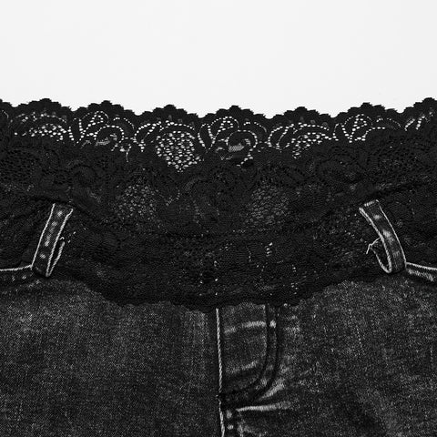 Lace waistband denim shorts