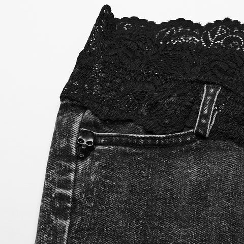 Lace waistband denim shorts