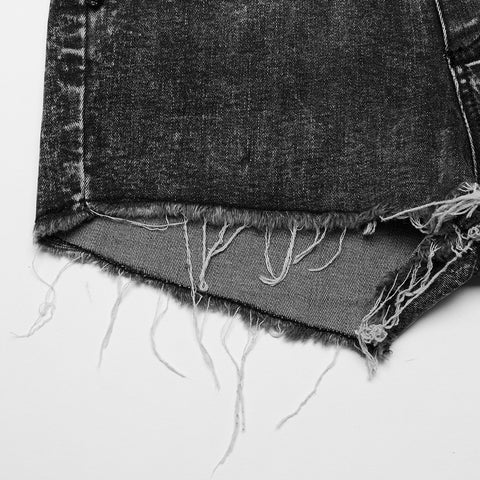 Lace waistband denim shorts