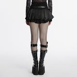 Punk pleated leather skirt