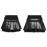 Punk pleated leather skirt