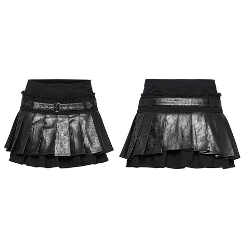 Punk pleated leather skirt