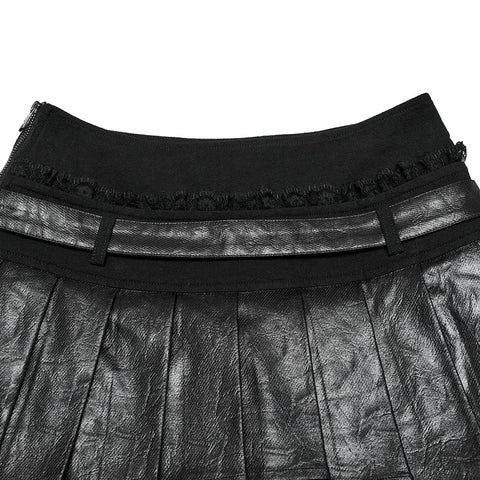 Punk pleated leather skirt