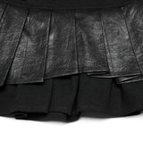Punk pleated leather skirt