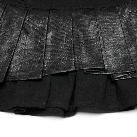Punk pleated leather skirt