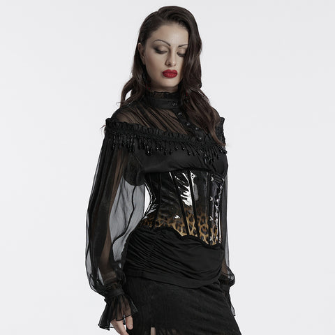 Goth leopard print patent leather corset