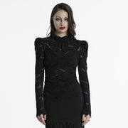 Gothic stand collar lace T-shirt