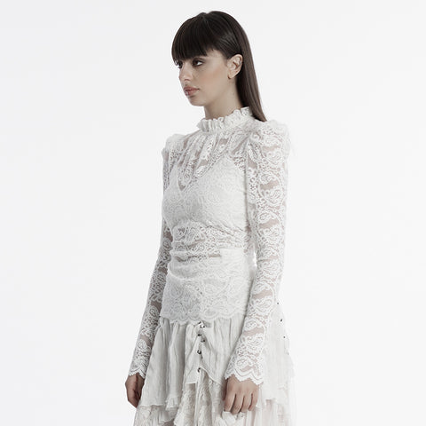 Gothic stand collar lace T-shirt