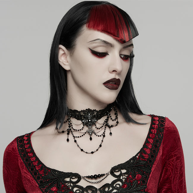 Goth Cross Lace Necklace
