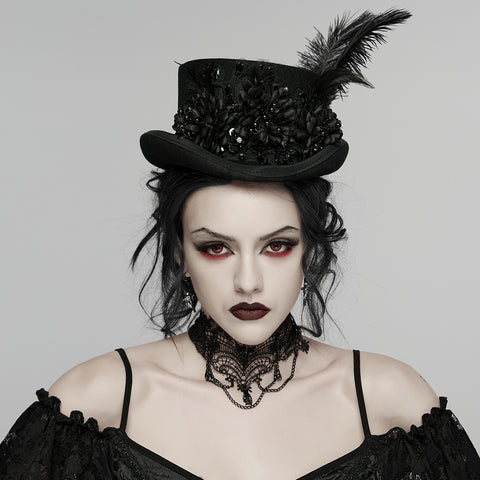 Goth retro feather formal hat