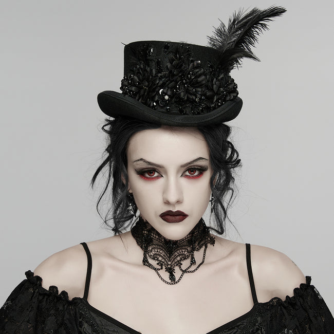 Goth retro feather formal hat