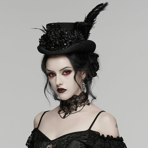 Goth retro feather formal hat