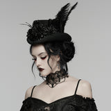 Goth retro feather formal hat
