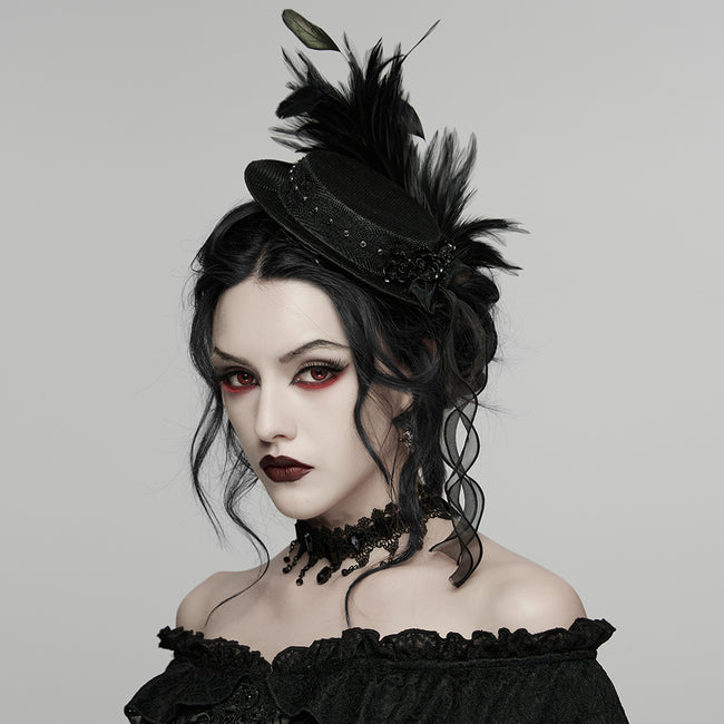 Goth Feather Ribbon format Hat
