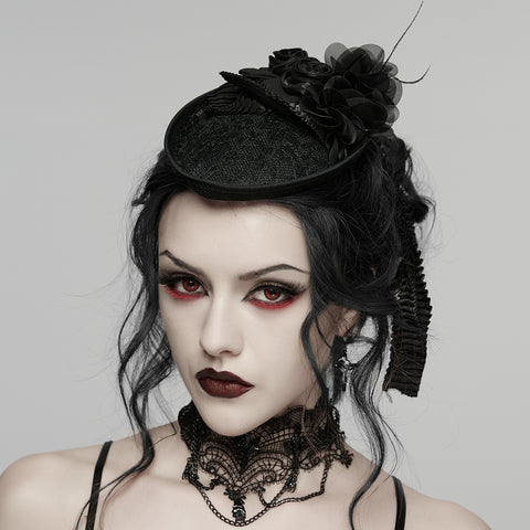 Goth Rose Ribbon Formal Hat