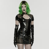 Punk patent leather gloves