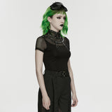 Punk Cage Visual Stand up Collar T-shirt