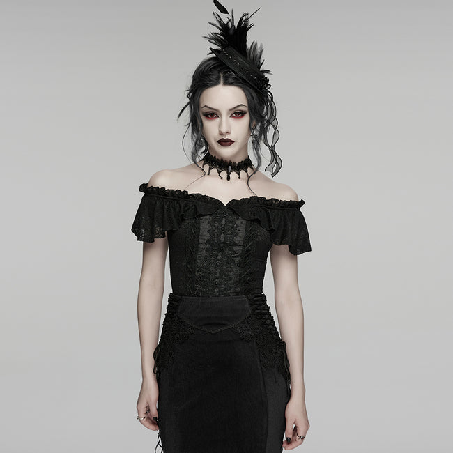 Goth Ruffle Off shoulder T-shirt