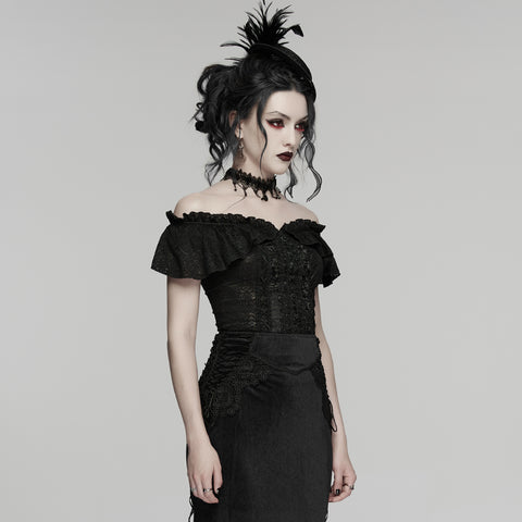 Goth Ruffle Off shoulder T-shirt