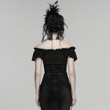 Goth Ruffle Off shoulder T-shirt