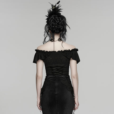 Goth Ruffle Off shoulder T-shirt
