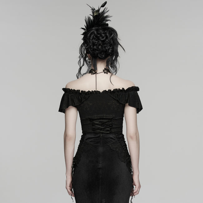 Goth Ruffle Off shoulder T-shirt