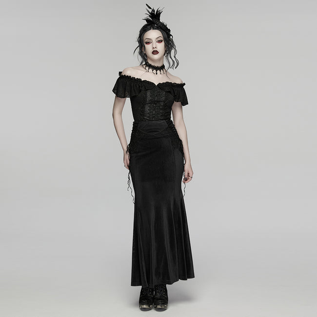 Goth Ruffle Off shoulder T-shirt