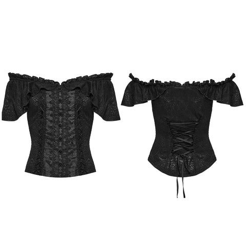 Goth Ruffle Off shoulder T-shirt