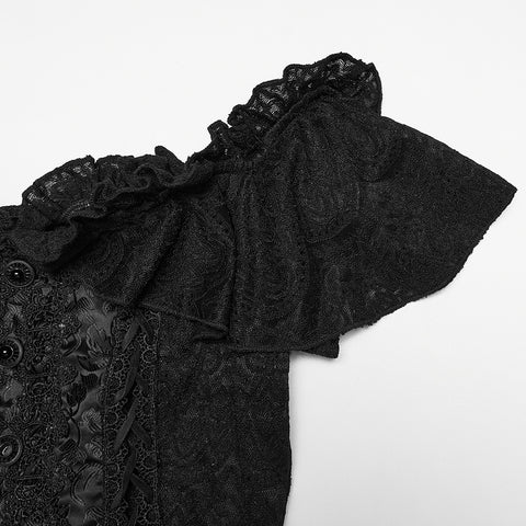 Goth Ruffle Off shoulder T-shirt