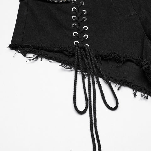 Punk stretch denim hollow shorts