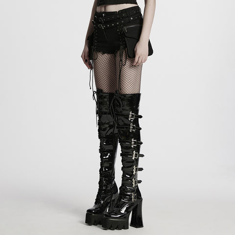 Punk stretch denim hollow shorts