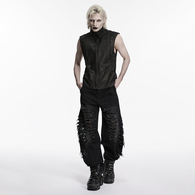 Punk tattered denim pants