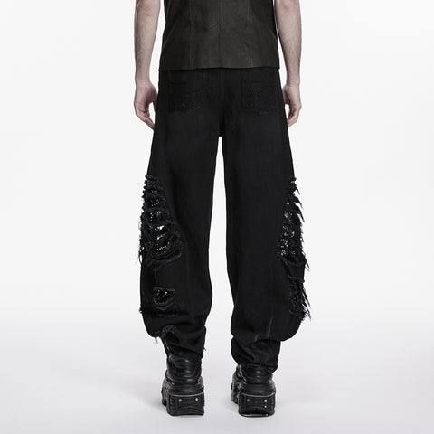 Punk tattered denim pants
