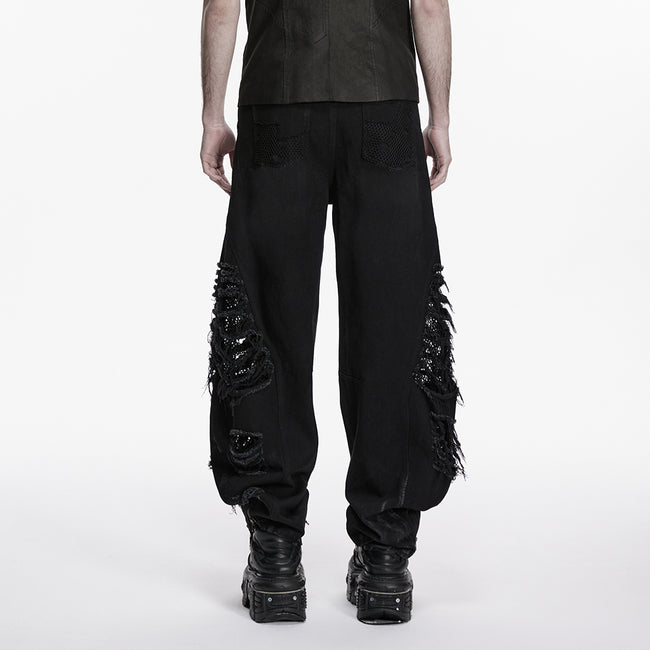 Punk tattered denim pants