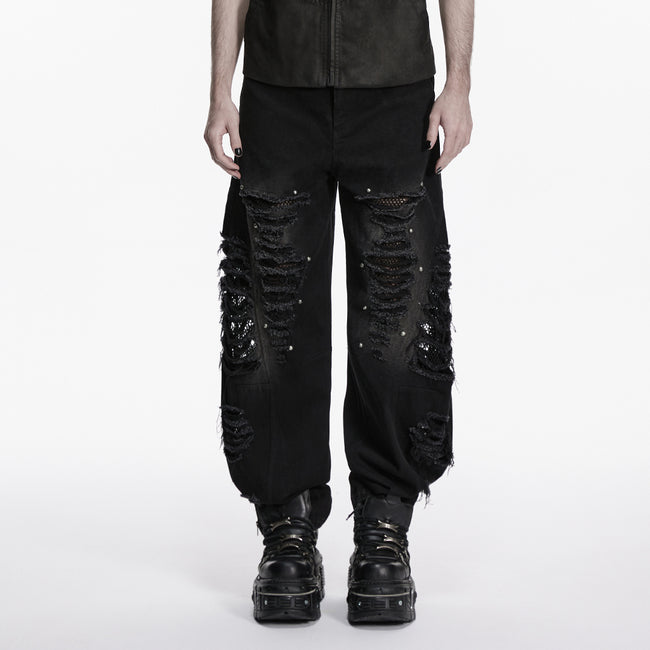 Punk tattered denim pants