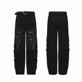 Punk tattered denim pants
