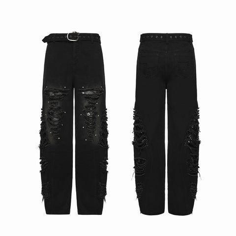 Punk tattered denim pants