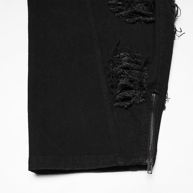 Punk tattered denim pants