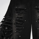 Punk tattered denim pants