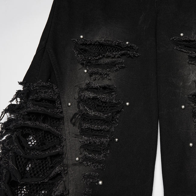 Punk tattered denim pants